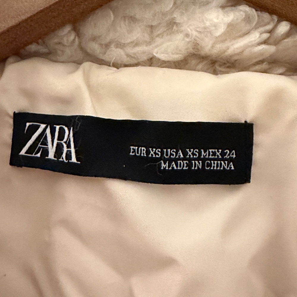 Zara Faux Shearling Sherpa Teddy Coat cream 3/4 sleeve XS - Picture 4 of 7